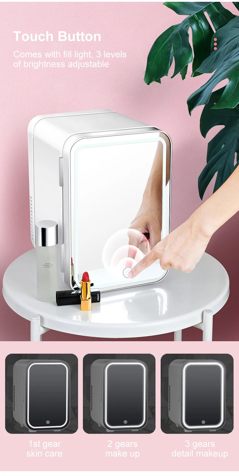 4L Mini Makeup Fridge with LED Light Mirror