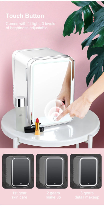 4L Mini Makeup Fridge with LED Light Mirror