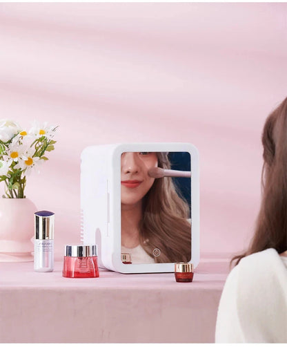 4L Mini Makeup Fridge with LED Light Mirror
