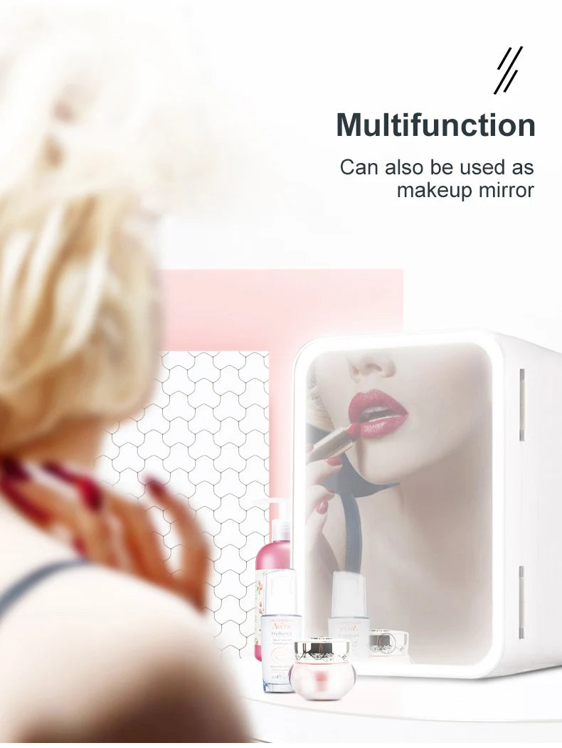 4L Mini Makeup Fridge with LED Light Mirror