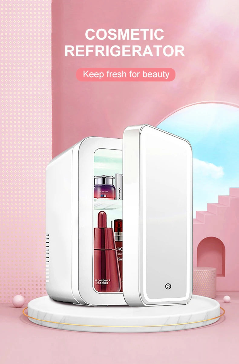 4L Mini Makeup Fridge with LED Light Mirror