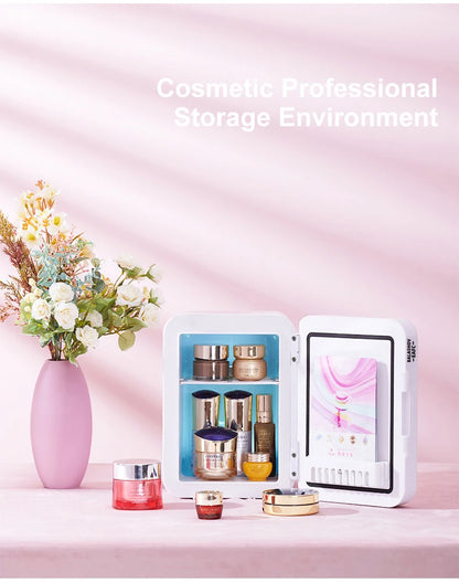 4L Mini Makeup Fridge with LED Light Mirror